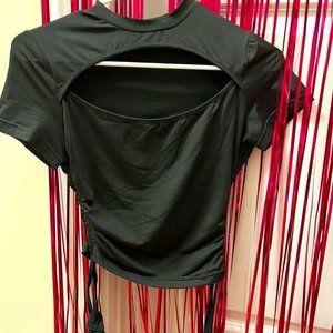 black short sleeve crop top with front opening